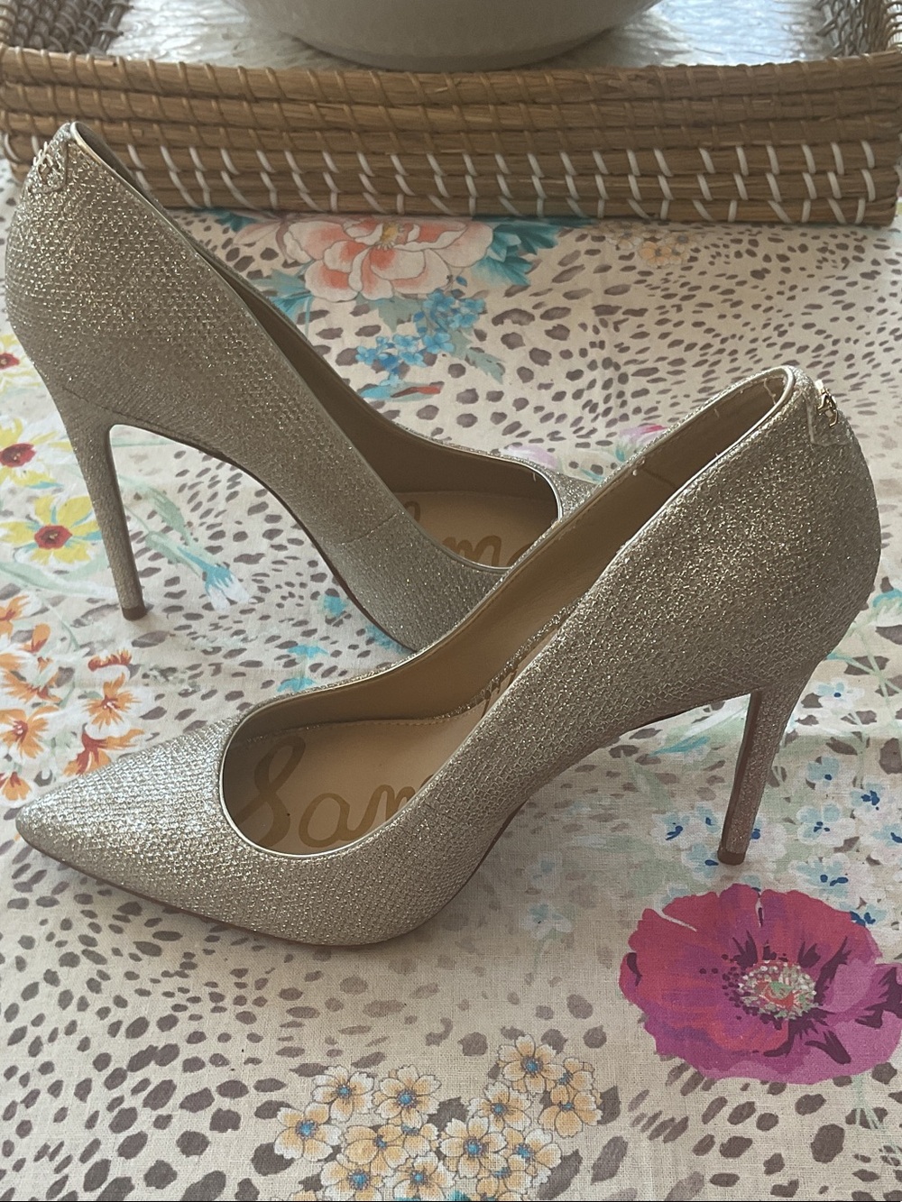 Sam Edelman Danna Shimmery Silver Pointed Toe Stiletto Pumps